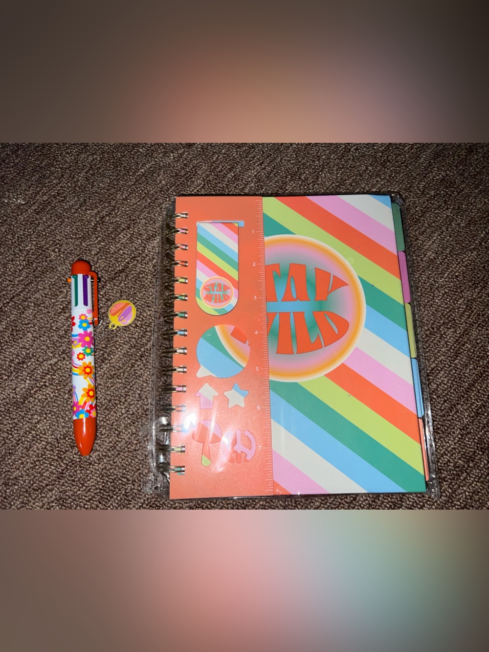 Colorful Rainbow Spiral Spiral-Bound Notebook with Stencil and Pen